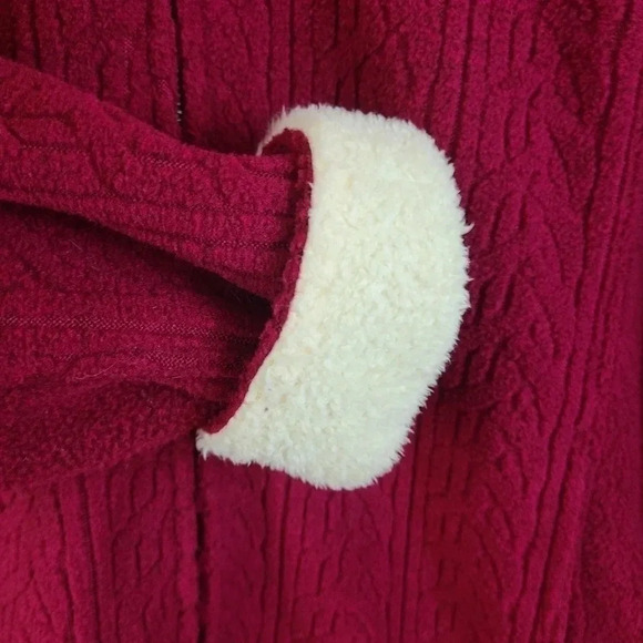 LL Bean women's cable knit 1/4 zip Pullover Sweater fleece collar and cuffs L - Picture 9 of 14